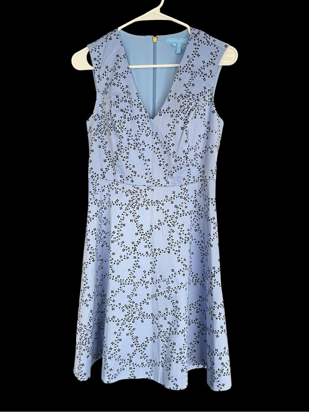 Draper James Blue Floral Print Fit & Flare Dress Size 2 Sleeveless Cotton